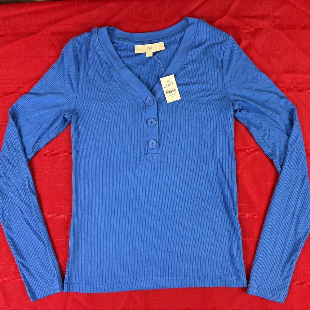 LOFT Blue Long Sleeve Fitted Polo Shirt